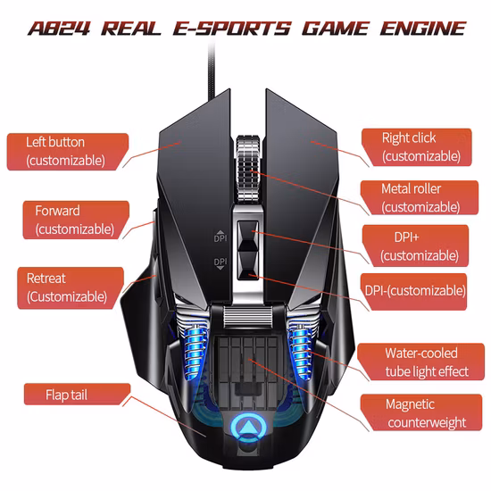 Nuovo arrivo economico USB 3D Mouse fino a 7200 Dpi LED RGB Wired Optical Gamer Mouse per PC Computer Office Gaming Mouse per il gioco